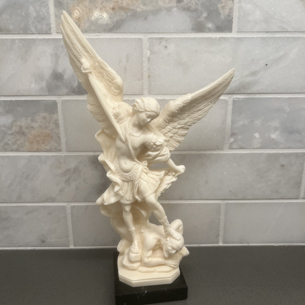 Saint Michael the Archangel Italian Statue Sculpture 8"- Italy-A. Santinip